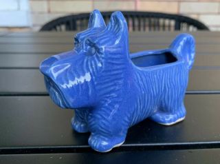 Vintage Ceramic Small Blue Scottie Scottish Terrier Dog Planter