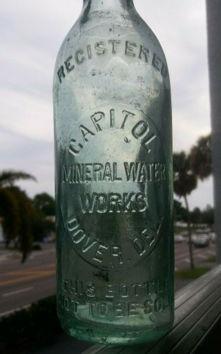 Capitol Mineral Water - Antique Aqua Embossed Soda Bottle - Dover Delaware