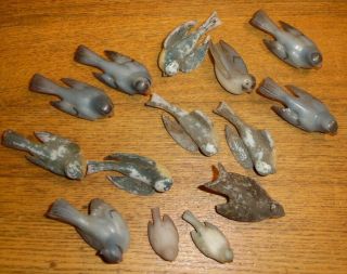 Assorted Antique Painted Milk Glass Bluebird Figurines - Some & Dirty - 3 "
