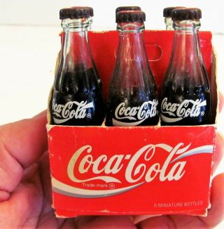 Vtg Coca - Cola Mini Glass Coke Bottles & Liquid 6 Pack 1992 Collectible 3 " Tall