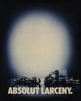 1988 Absolut Larceny - Vodka Bottle Stolen When Chain Cut - Vintage Ad