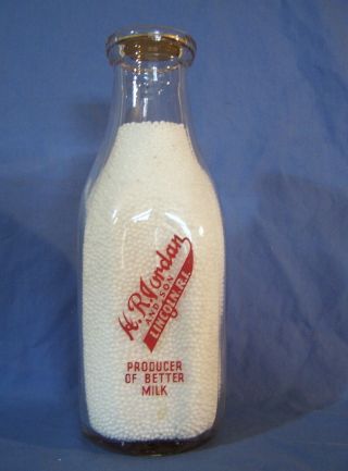 Antique Vintage Glass Milk Bottle H.  R.  Jordan Dairy Lincoln Ri Advertising