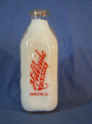 Antique Vintage Glass Milk Bottle Hillside Farms Dairy Cranston Ri Advertising