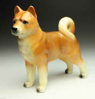 Red Shiba Inu Porcelain Figurine Japanese Dog Standing Small Size