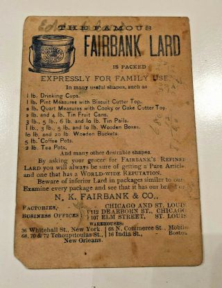 Vintage Victorian Trade N.  K.  Fairbank & Co ' s Lard The Standard of the World 5