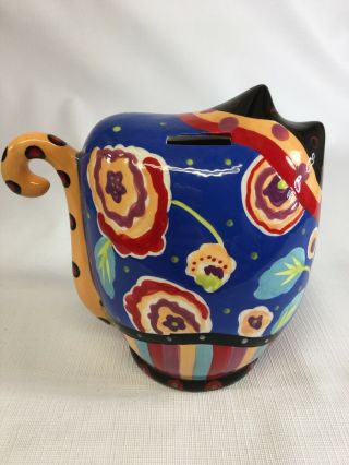 Cats Meow Joyce Shelton Fat Cat Piggy Bank Colorful Ceramic 3