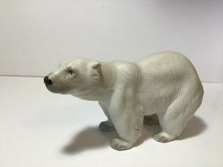 Signed Large Polar Bear Figurine 9”l Hand Painted Realistic Details Ceramic