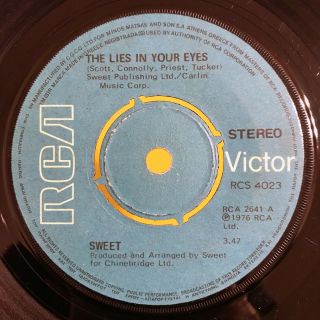 Sweet ‎– The Lies In Your Eyes/cockroach Rca 1976 45 Rcs 4023 7 " Greek Pressing