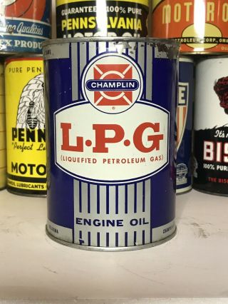 Rare Champlain Lpg 1 Quart Motor Oil Can,  Full,  Oil Can,  Oil Can Rare
