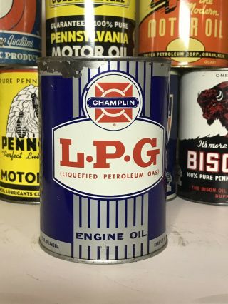 RARE Champlain LPG 1 Quart Motor Oil Can,  Full,  Oil Can,  Oil Can Rare 3