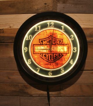 Motorcycle Harley Davidson Style Lighted Wall Clock 13 " Silent Motor Glass Face