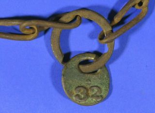Antique Brass Cow Tag Rare Raised Number 32 - Old W/ring & 3 