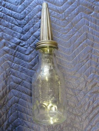Antique Vintage Glass Embossed Dover Oil Bottle & Fluted Spout Gas Station