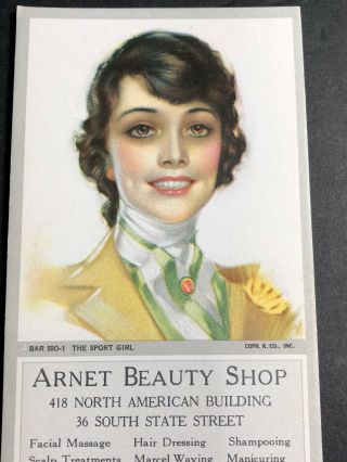 Arnet Beauty Shop Pretty Flapper Girl Advertising Blotter Hair Dressing