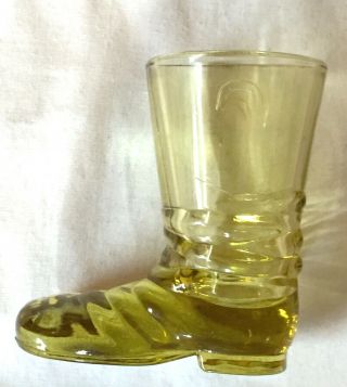 Rare Vtg Antique 2 5/8 " Tall Yellow Gold Glass Boot Shot Glass W/ Star On Sole