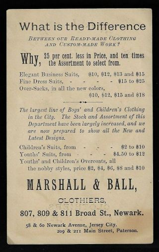 Victorian Trade Card - Baseball Pitcher,  Marshall & Ball,  Clothiers,  Newark,  NJ 3