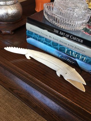Vintage Carved Bone Crocodile 10” Long By 2” At The Widest