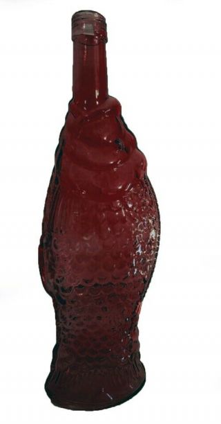 Vintage Pescevino Fish Sculptured Shaped Red Glass Wine Bottle Vase Empty 13 "