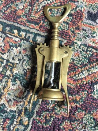 Vintage Brass Swing Arm Corkscrew Wine Opener Bottle Key Made In Italy
