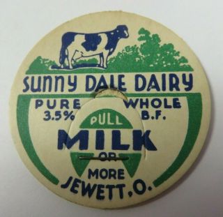 Vintage Pure Whole Milk Bottle Cap 1 - 5/8 " Sunny Dale Dairy Dairy Jewett Ohio