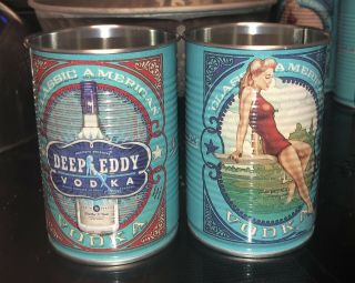 2 Deep Eddy Vodka Pin Up Tin Cans Cups Pinup Throwback