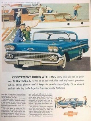 1958 Chevrolet Impala Vintage Advertisement Print Art Car Ad Poster Lg79