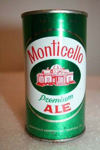 Monticello Premium Ale 12 Oz.  Ss Pull Tab Beer Can From Norfolk,  Virginia