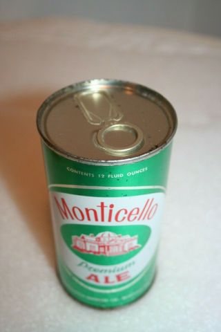 Monticello Premium Ale 12 oz.  SS pull tab beer can from Norfolk,  Virginia 2