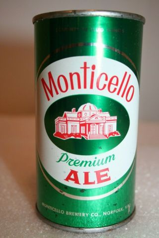 Monticello Premium Ale 12 oz.  SS pull tab beer can from Norfolk,  Virginia 4
