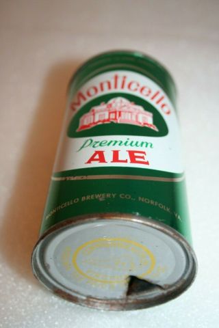 Monticello Premium Ale 12 oz.  SS pull tab beer can from Norfolk,  Virginia 7