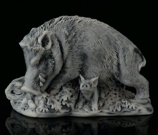 Wild Boar With Piglets Marble Figurine Stone Pig Sculpture Russian Art Statue