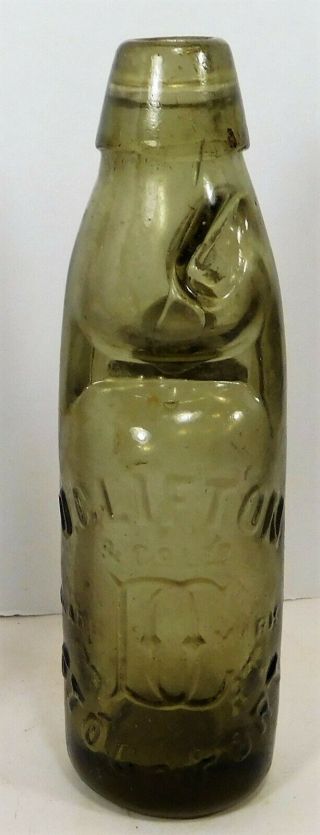 Small Size Citron Green Codd Soda Bottle W/ Marble - Ball Brothers Blackpool