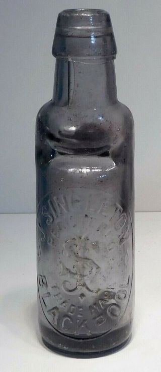 Antique Small Lite Blue Codd Soda Bottle W/ Marble - J.  Singleton Blackpool