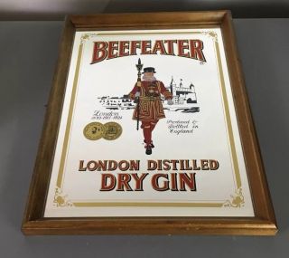 Vintage Beefeater London Distilled Dry Gin Framed Advertising Mirror Bar Sign