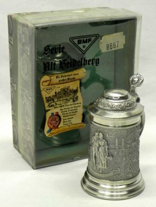 Miniature German Pewter Beer Stein With Lid,  Bmf Zinn,  Heidelberg,  Nib