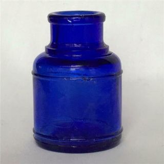 Vintage Round Cobalt Blue Glass Ink Bottle