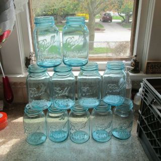 Quart Blue Ball Perfect Mason Fruit Jars Eleven (11) Jar Wedding Crafts Stash