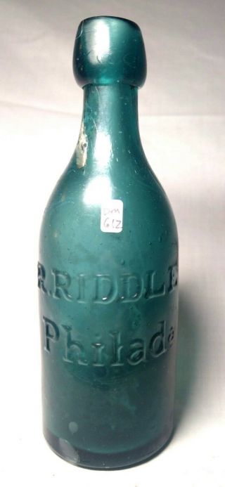 Philadelphia,  Pa - Circa 1860 Deep Blue - Green Blob Soda - R.  Riddle