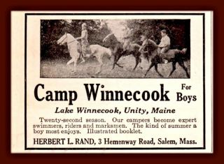 1925 Ad Camp Winnecook For Boys Unity Maine