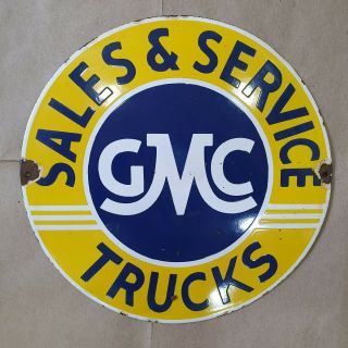 Gmc Trucks Vintage Porcelain Sign 12 Inches Round