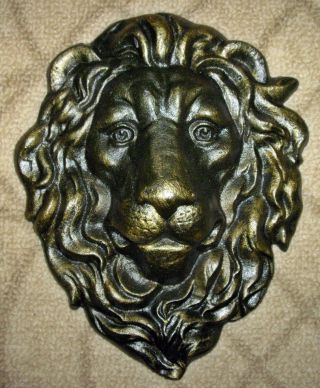 Majestic Cast Iron Lion Head Wall Sculpture Antiqued Gold