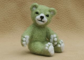 Teddy Bear Needle Felted Mini 3 Inch Plush Green One Of A Kind Bear Artist Dal