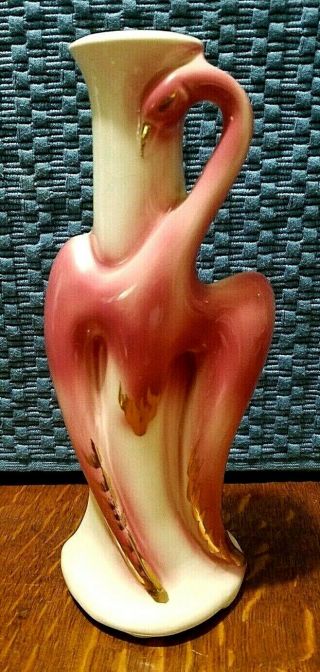 Vintage Art Deco Ceramic Pink Flamingo Vase Rare 8 1/2 " Tall