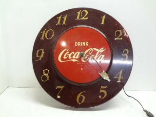 Vintage Coca Cola Telechron Wall Clock 1950s - Needs Work Or Sign Use