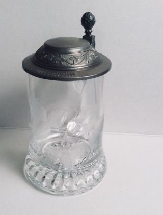German Crystal Glass Beer Stein With Pewter Lid - Zinn