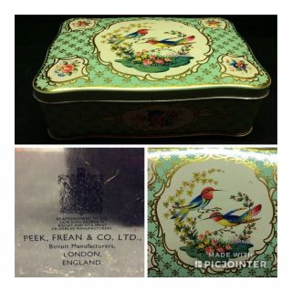 Rare Peek Frean & Co Ltd Vintage Biscuit Tin Box Flowers & Birds England (k10)
