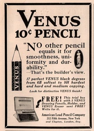 1917 Venus Pencil American Lead Trial Box Eraser Holder Pencils Print Ad
