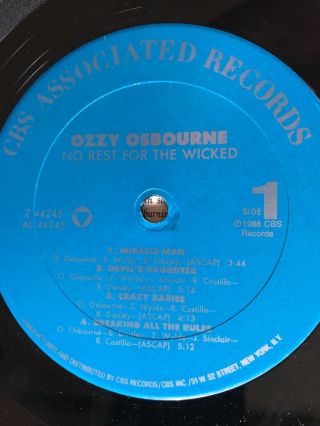 OZZY OSBOURNE 1988 - NO REST FOR THE WICKED - VINYL LP VG,  Shrink Wrap 6