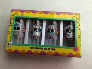 Sugar Skulls Day Of The Dead Tall Shooter Glasses - In Package