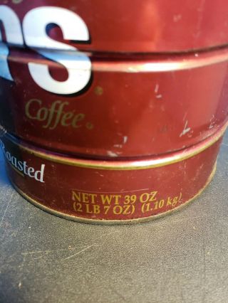 Vintage Folger ' s Coffee Can Tin Aroma Roasted Automatic Drip 39 oz Lebowski Red 2
